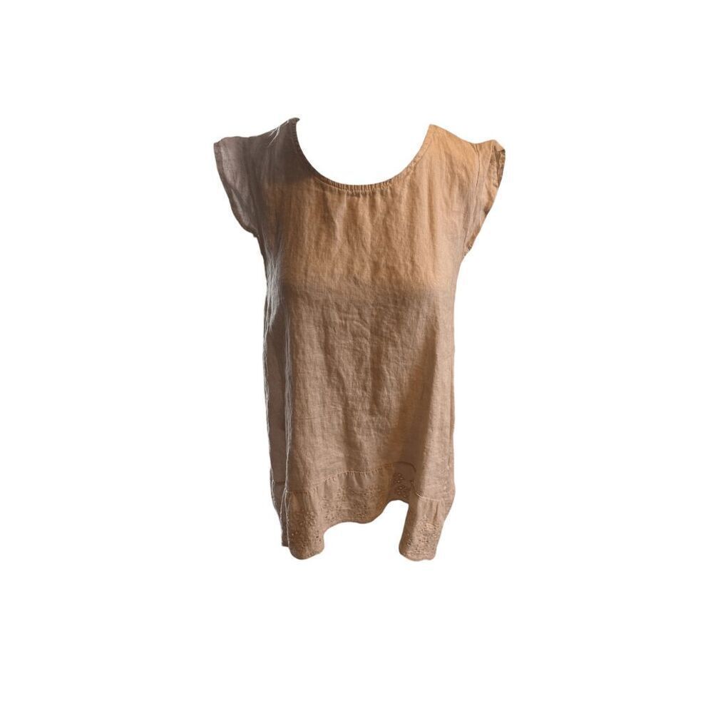 Terzo Millennio Linen Shirt For Women Cap Sleeve Lace Accent Sz L Blush Pink
